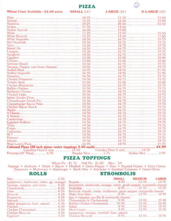 Pizza Joes Menu